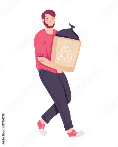ecologist man lifting recycle