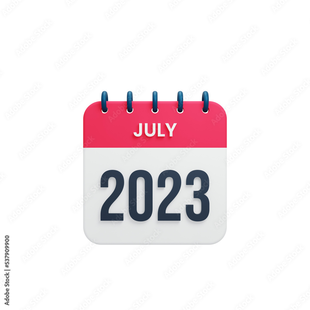 2023 July Calendar Rendered 3D Illustration 2023 July Calendar Rendered 3D Illustration