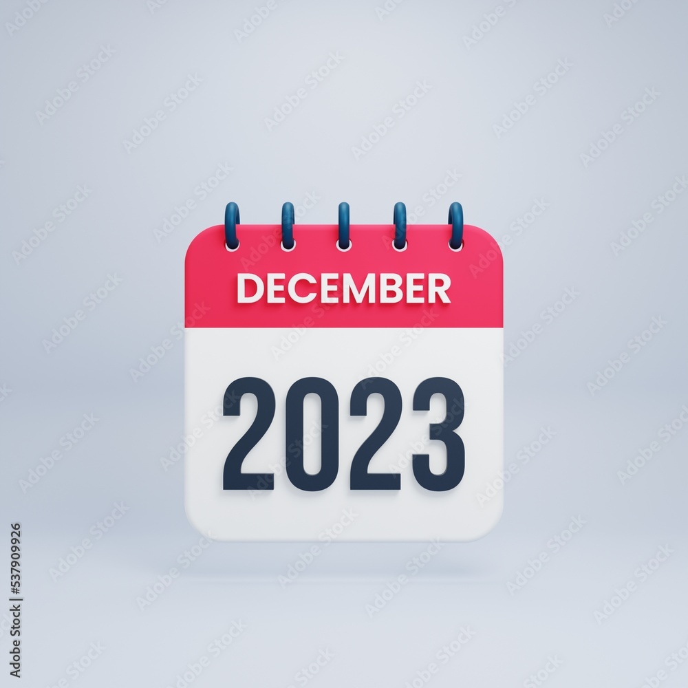 2023 December Calendar Rendered 3D Illustration 2023 December Calendar Rendered 3D Illustration