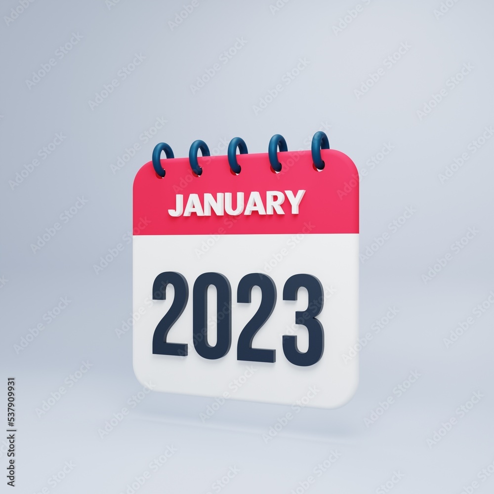 2023 January Calendar Rendered 3D Illustration 2023 January Calendar Rendered 3D Illustration