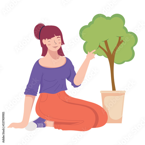 ecologist woman caring for plant