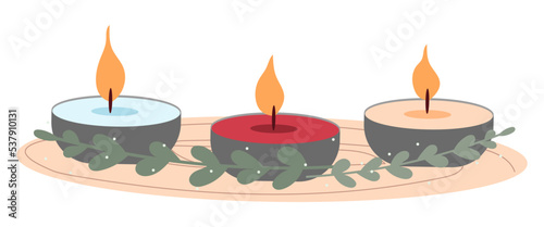 Set of burning candles. Hand-drawn vector illustration in doodle style . Design for holiday cards, stickers, print.