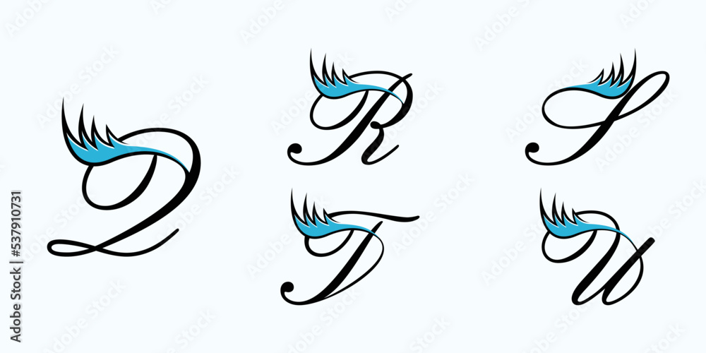 set of letter font logo design vector with eyelash beauty icon set of letter font logo design vector with eyelash beauty icon