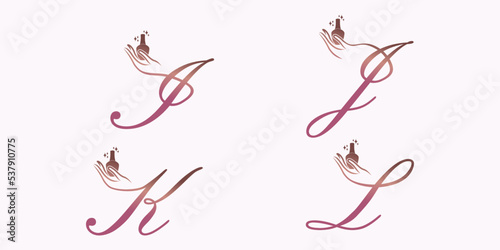 set of letter font logo design vector with nail polish beauty icon