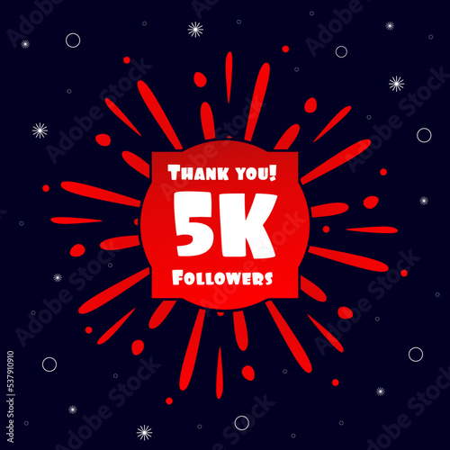 5K Folowers Social Media Post, 5000 Subscribers Post. Thank you 5k folowers. Vector Illustration.
