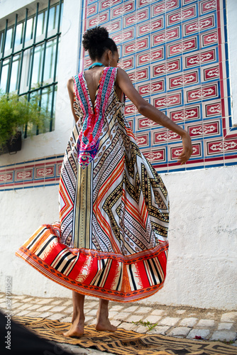 Anonymous slim moan in silk long dress movement
