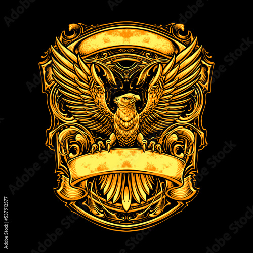 the gold eagle with ornament illustration