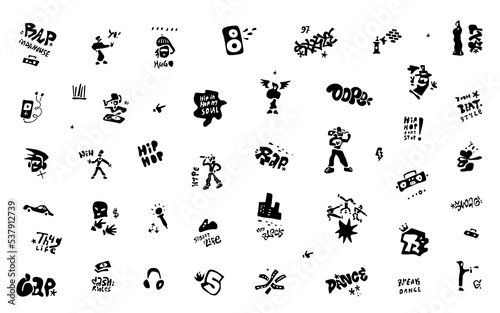 
rap music ,graffiti, street style -doodle set, sign and symbol, vector background
