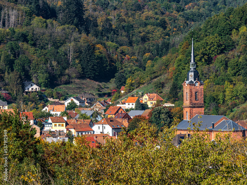 Beautiful view of autumn colorful Vosges mountains photo