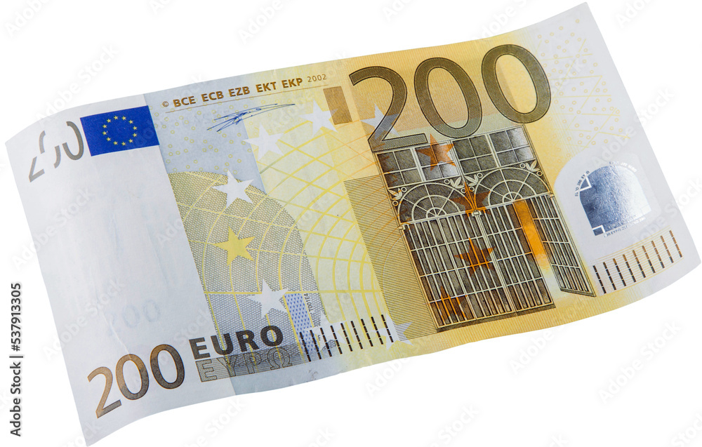 200 Euro banknote on white background - obrazy, fototapety, plakaty 
