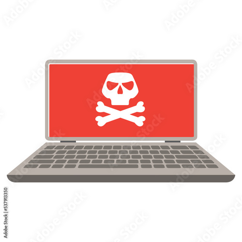 Cyber attack skull.Ransomware threat sign.Hacking a laptop.Computer virus.Hacker attack.Malware spread.