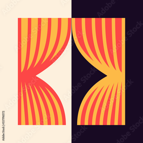 Theater Curtains Scene Flat Symbols. Vector Illustration of Entertainment Objects.