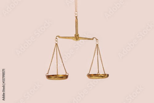 Empty golden vintage scales of justice. photo