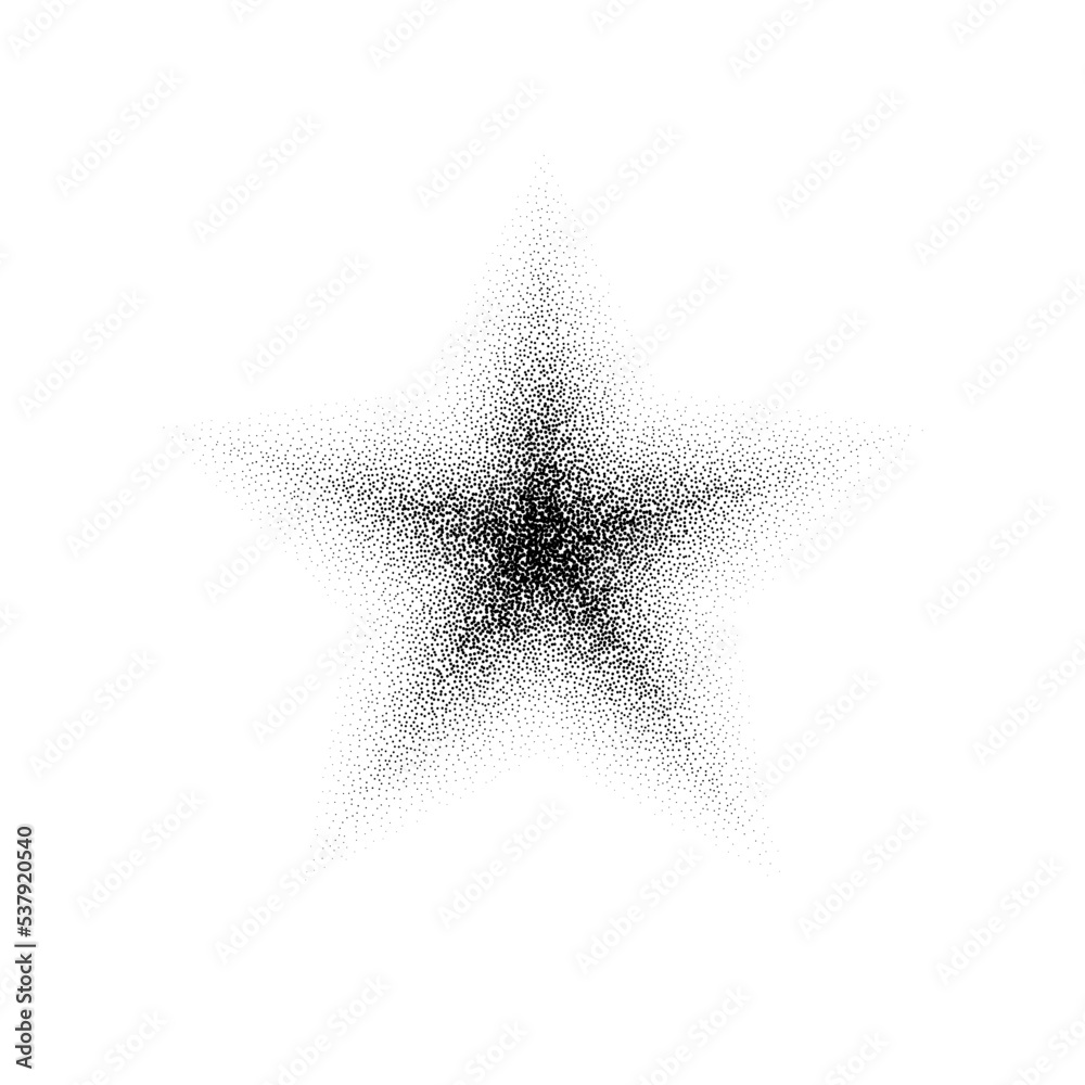 Dotted grain star. Black stipple shape. Abstract noise texture star. Halftone flare form. Vector stochastic Dotted grain star. Black stipple shape. Abstract noise texture star. Halftone flare form. Vector stochastic