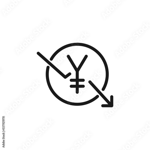 Decreasing value of yen line icon