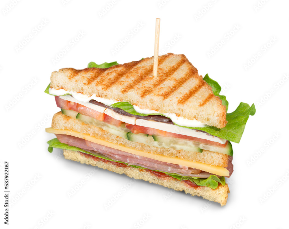 Freshly made clubsandwiches served on a wooden chopping board Freshly made clubsandwiches served on a wooden chopping board