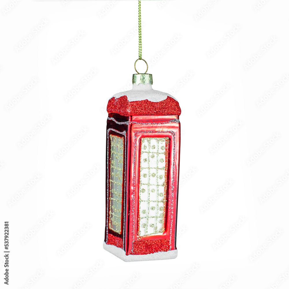 Christmas tree decoration. red phone booth isolated on white background Christmas tree decoration. red phone booth isolated on white background