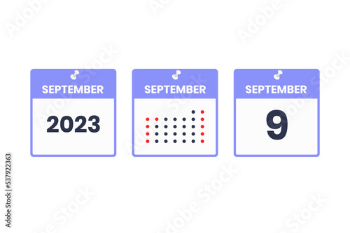 September 9 calendar design icon. 2023 calendar schedule, appointment, important date concept