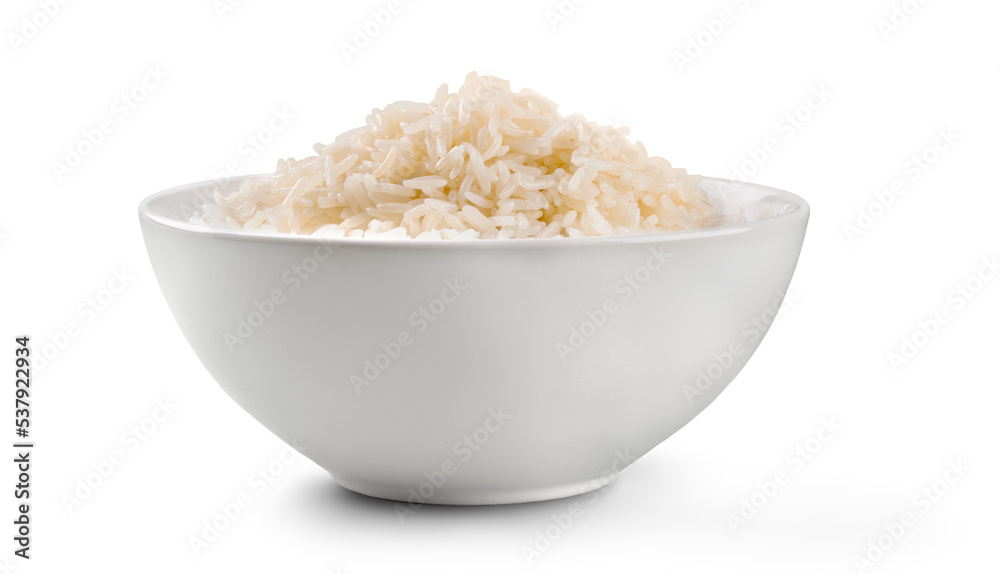 Rice in a bowl on a white background Rice in a bowl on a white background