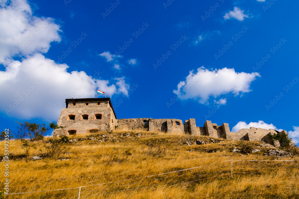 Stone medieval fortress on the hill in Hungary