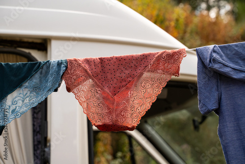 Underwear Laundry hanging from camper van  photo