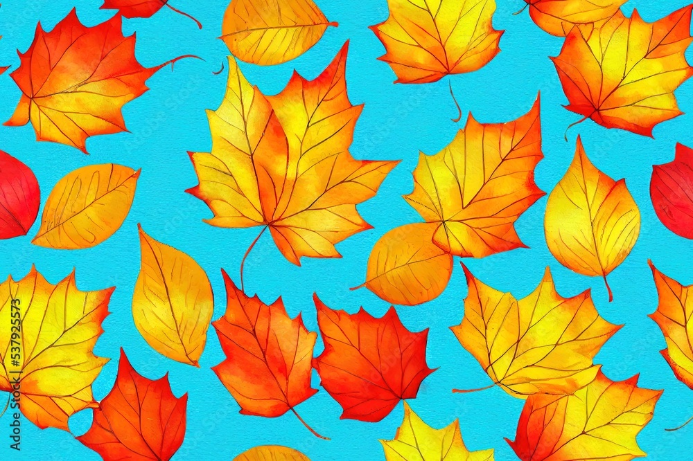 Obraz premium Gnomes, autumn leaves watercolor seamless pattern. Scandinavian dwarfs in pointed hats in leaf fall season. Cute repeating background