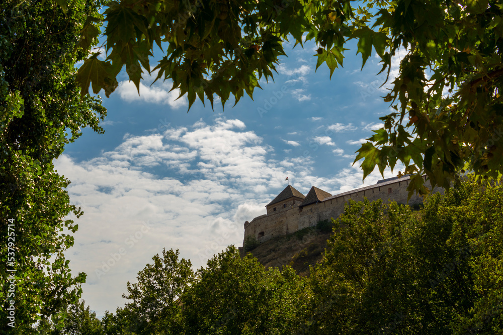 Stone medieval fortress on the hill in Hungary Stone medieval fortress on the hill in Hungary