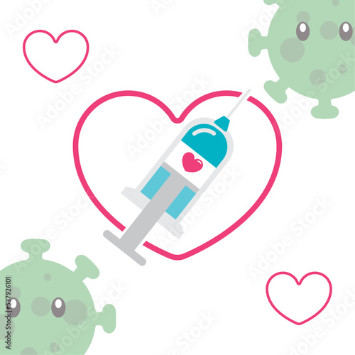 Vaccine syringe on a heart shape Self care Vector