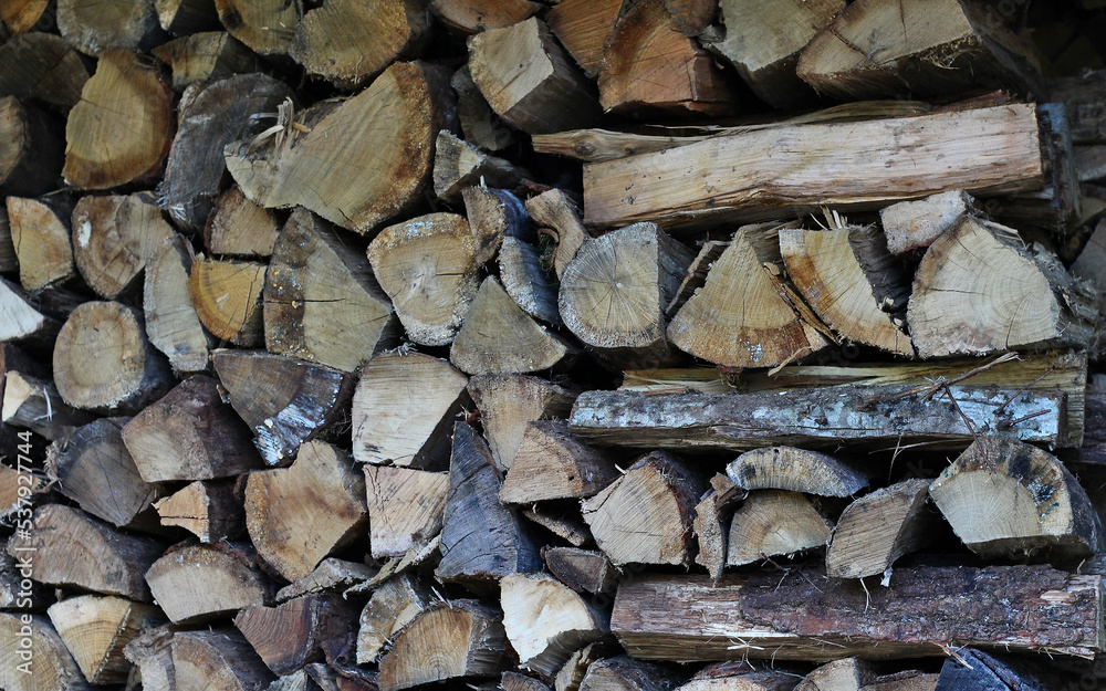 bûches de bois empilées les unes sur les autres. tas de bois pour chauffer et allumer la cheminée en hiver. avec bokeh bûches de bois empilées les unes sur les autres. tas de bois pour chauffer et allumer la cheminée en hiver. avec bokeh