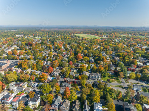 Photography Early afternoon autumn aerial photo view of Saratoga Springs New York