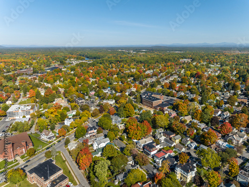 Photography Early afternoon autumn aerial photo view of Saratoga Springs New York