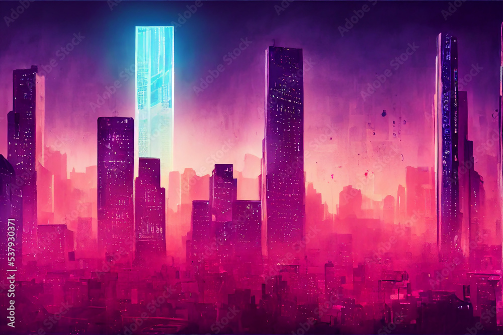 Illustration einer Stadt mit einem leuchtendem Gebäude