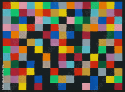 A painting in the form of a regular grid of contrasting colors. photo