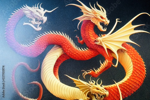 Red dragon in stone background