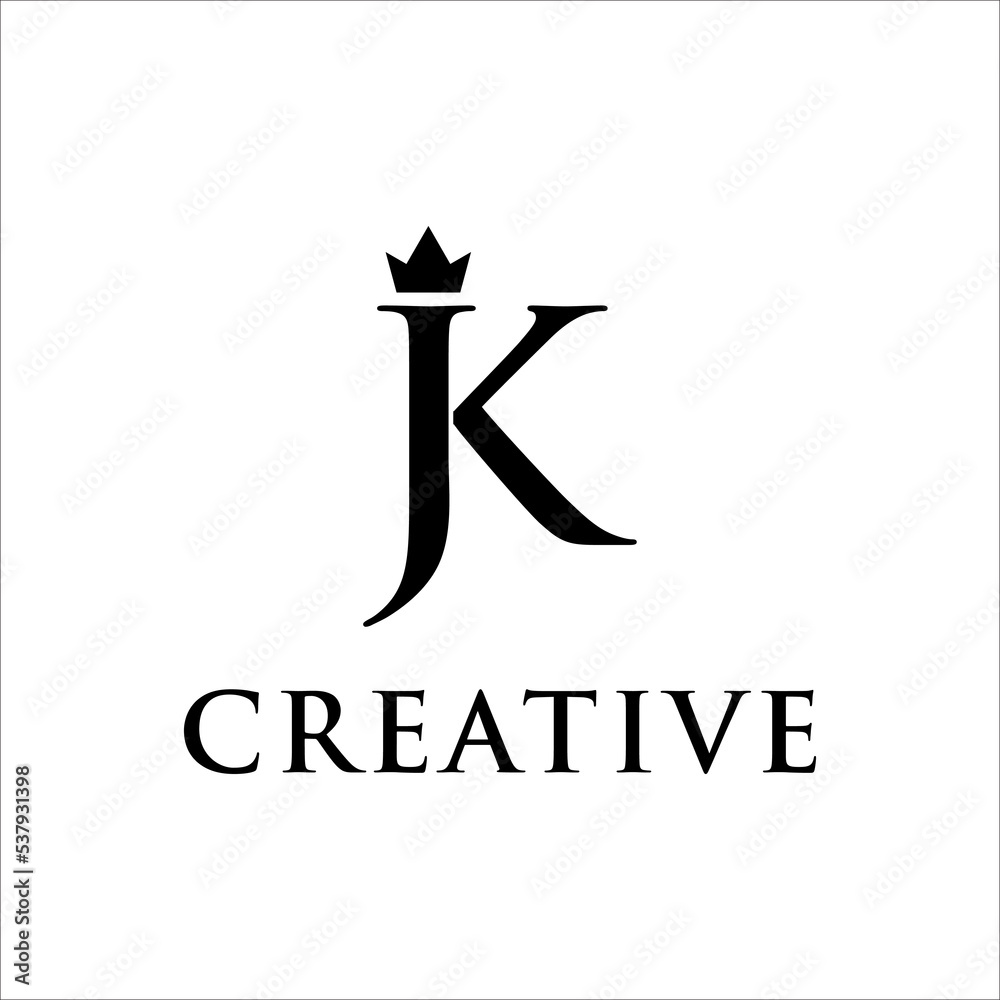 elegant initial JK with crown logo vector, Creative Lettering Logo Vector Illustration.