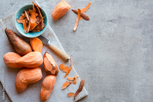 Sweet potato on chopping board