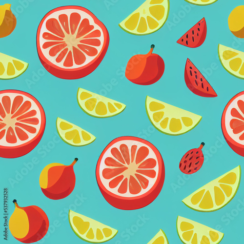 Hawaiian seamless pattern with tropical fruits. Exotic fruit seamless pattern repeat background