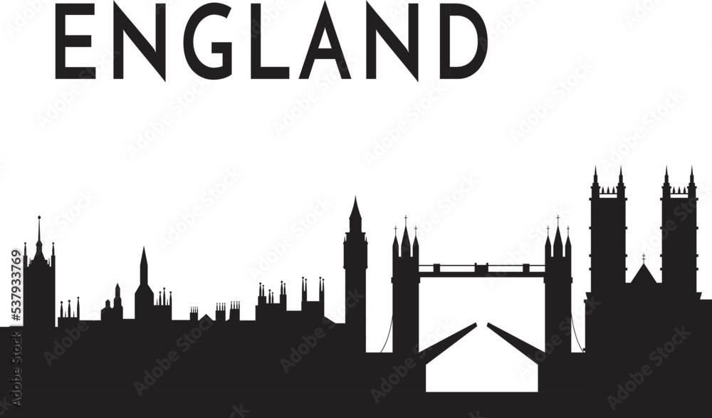 England Travel Landmarks in monochromatic colors vector illustration, EPS10
