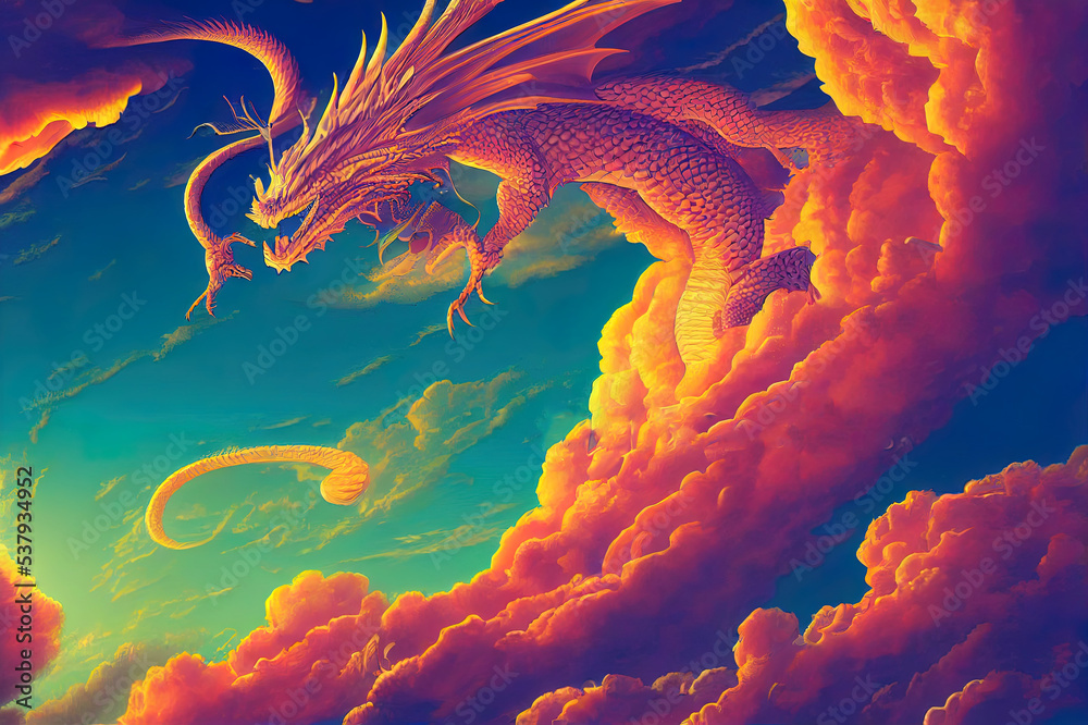 Dragon flying in the sky 3d illustration