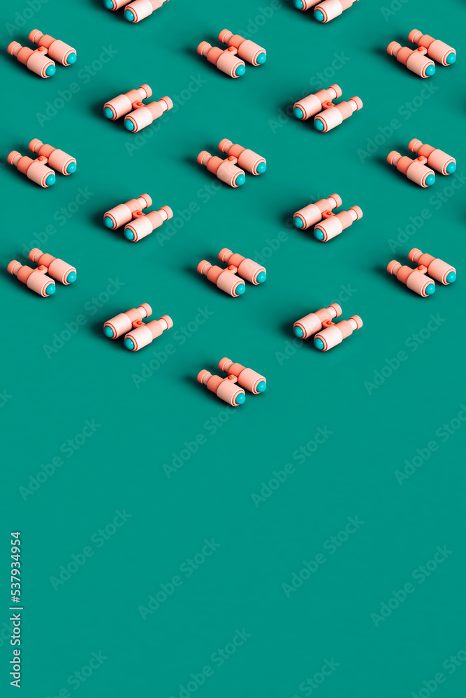 isometric render of pink binoculars isometric render of pink binoculars