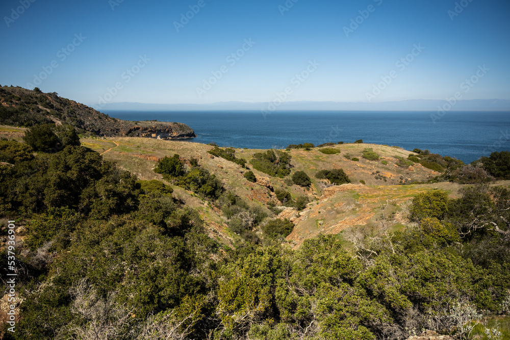 Rolling Hills of Santa Cruz Island With The California Main Land In The Distance