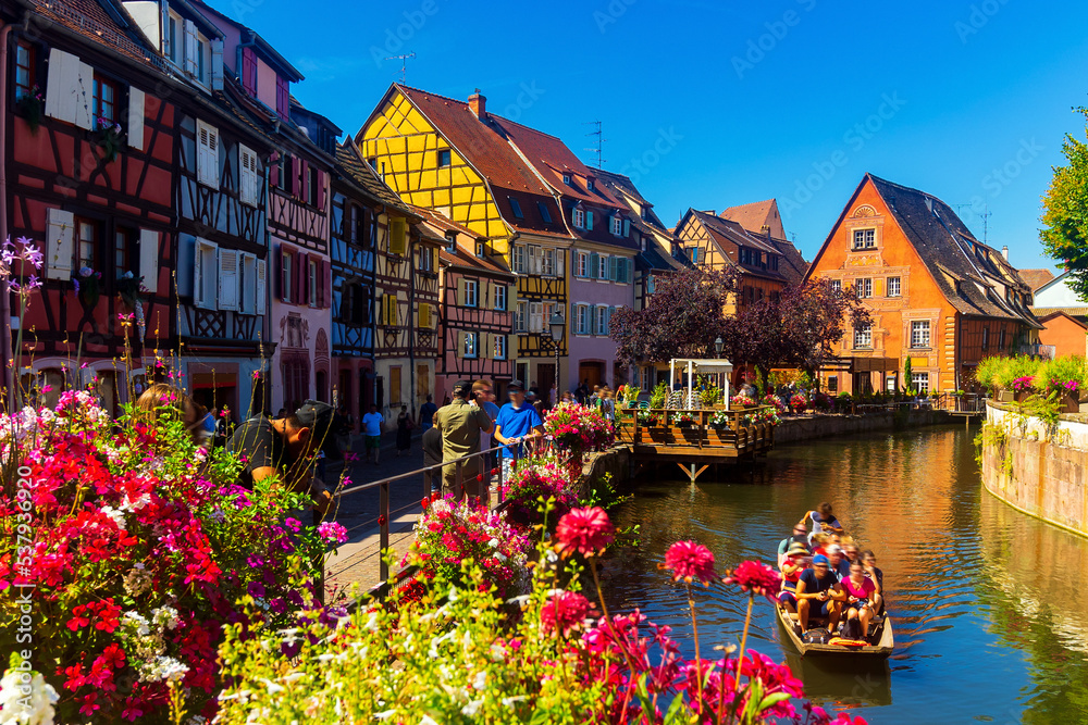 Picturesque nice square in Alsatian city of Colmar, France