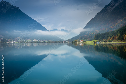 Achensee lake near Innsbruck at peaceful dawn  Tyrol alps  Austria