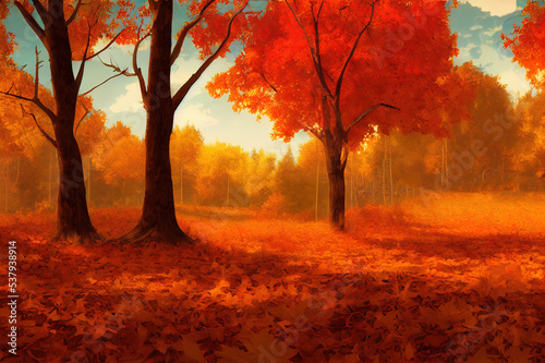 Autumn scene with product stand 3d rendering background