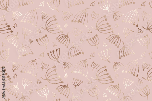 Elegant floral seamless pattern with gold rowan tiles.