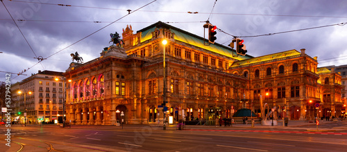 Evening view of the State Opera in city Vienna, which is the largest theater in Austria