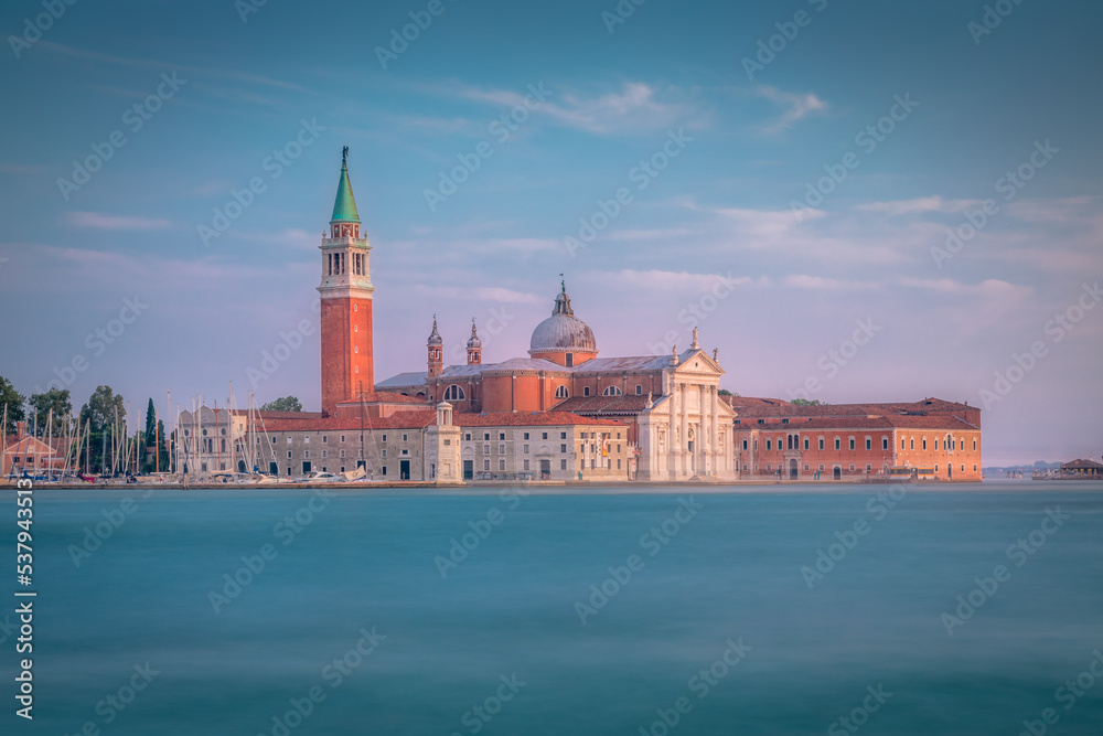 Church of San Giorgio Maggiore in grand canal at sunset, Ethereal Venice, Italy