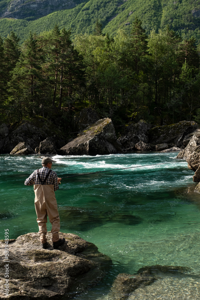 Salmon fishing in the river, Norway Salmon fishing in the river, Norway