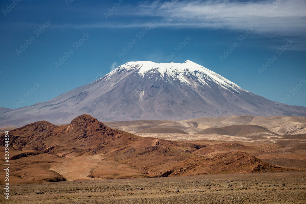 Atacama desert, Lascar volcano and arid landscape in Northern Chile