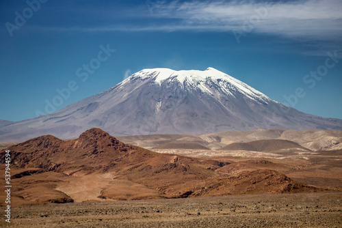 Atacama desert, Lascar volcano and arid landscape in Northern Chile